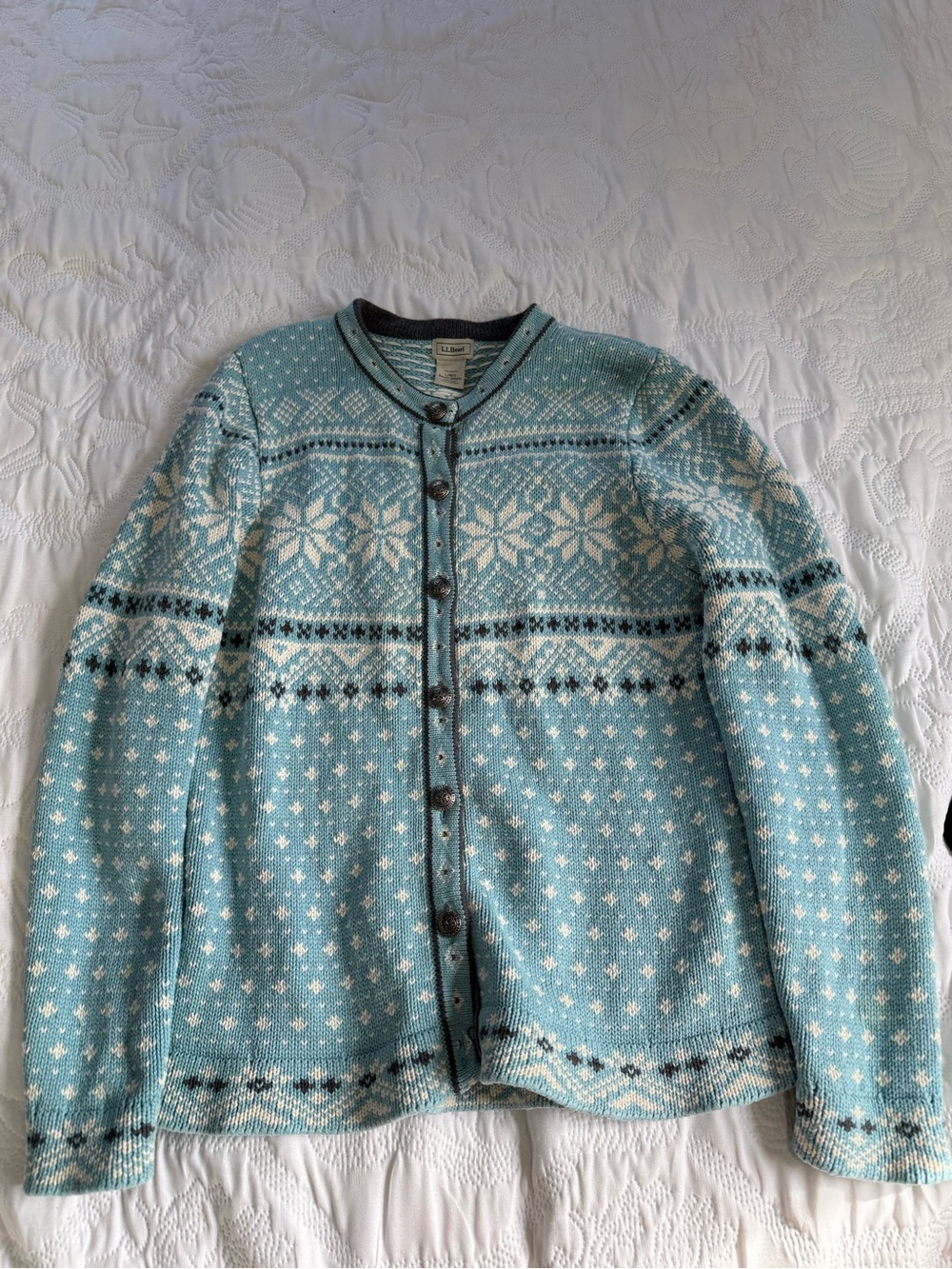 L.L. Bean Light Blue and Ivory Nordic Cardigan